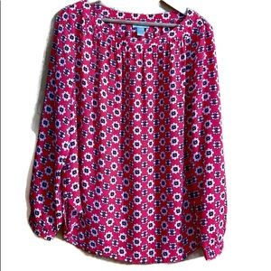 LOFT long sleeve red with floral geometric pattern